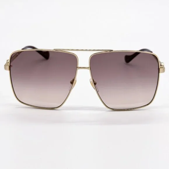 NEW GUCCI SUNGLASSES GG1087S 002 GOLD UNISEX EYEWEAR GUCCI WITH CHAIN - Picture 4 of 11